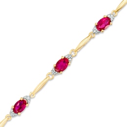 Oval Lab-Created Ruby and Diamond Accent Bracelet in Sterling Silver and 10K Gold Plate - 7.25&quot;