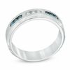 Thumbnail Image 1 of Men's 1/3 CT. T.W. Enhanced Blue and White Diamond Anniversary Band in Sterling Silver