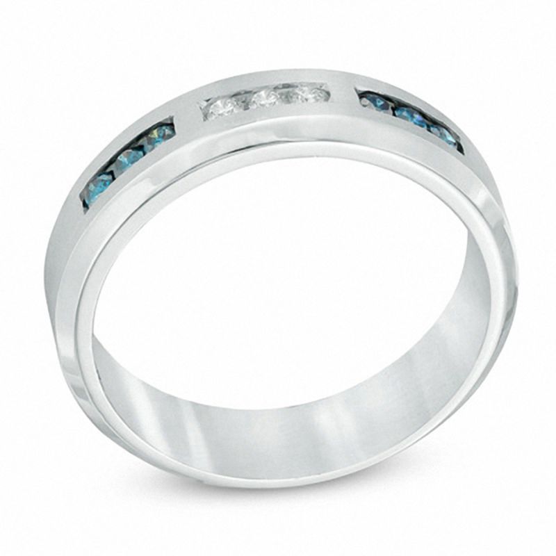 Men's 1/3 CT. T.W. Enhanced Blue and White Diamond Anniversary Band in Sterling Silver