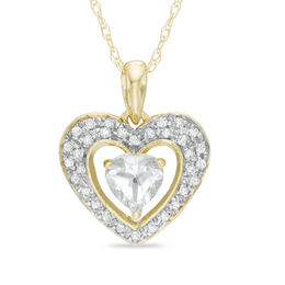 5.0mm Heart-Shaped Aquamarine and 1/8 CT. T.W. Diamond Frame Heart Pendant in 10K Gold