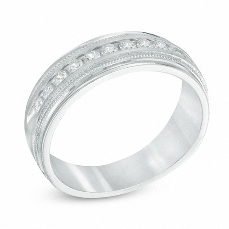 Main Image 2 of Men's 1/2 CT. T.W. Diamond Milgrain Anniversary Band in 14K White Gold