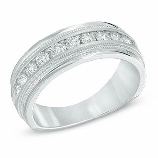 Men's 1 CT. T.W. Diamond Milgrain Anniversary Band in 14K White Gold ...