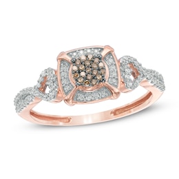 1/5 CT. T.W. Composite Champagne and White Diamond Frame Promise Ring in 10K Rose Gold