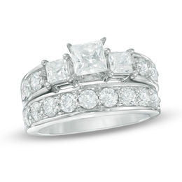 2-3/4 CT. T.W. Princess-Cut Diamond Past Present Future® Bridal Set in 14K White Gold