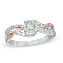 1/5 CT. T.W. Diamond Frame Promise Ring in Sterling Silver and 10K Rose Gold