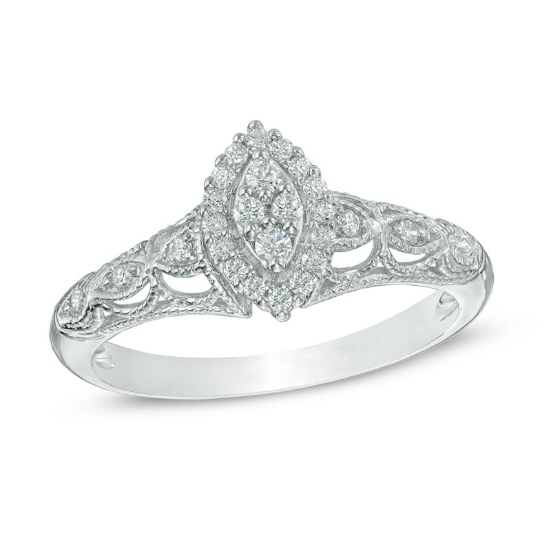 Main Image 1 of 1/5 CT. T.W. Marquise Composite Diamond Frame Promise Ring in 10K White Gold