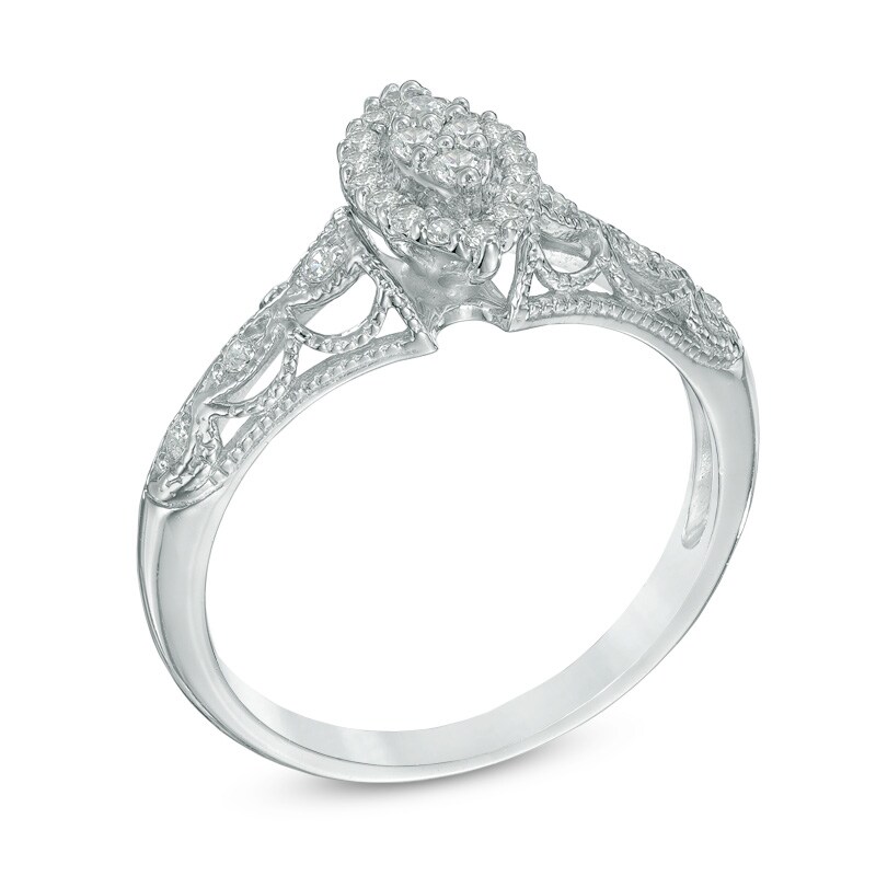 Main Image 2 of 1/5 CT. T.W. Marquise Composite Diamond Frame Promise Ring in 10K White Gold