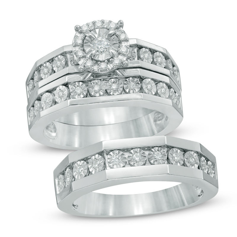 10k white gold trio wedding sets