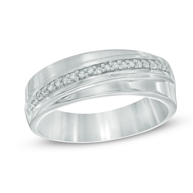 Main Image 1 of 1/8 CT. T.W. Diamond Wedding Band in Sterling Silver