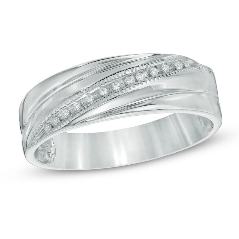 Main Image 1 of Diamond Accent Wedding Band in Sterling Silver