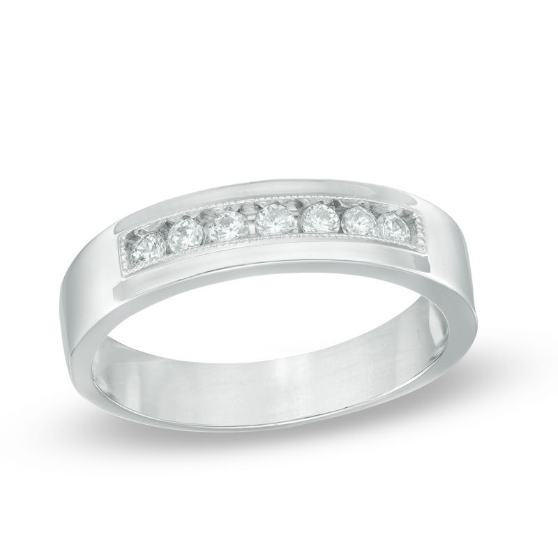 Main Image 1 of Men's 1/4 CT. T.W. Diamond Wedding Band in Sterling Silver