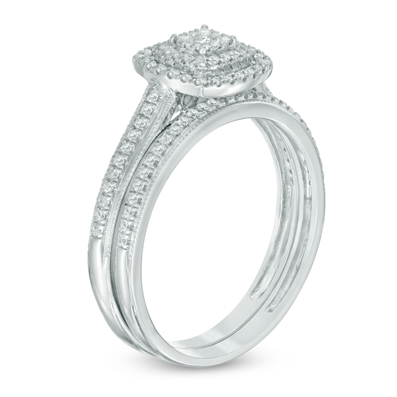 Main Image 2 of 1/3 CT. T.W. Composite Diamond Double Square Frame Vintage-Style Bridal Set in 10K White Gold