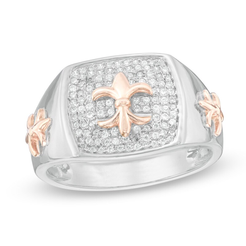 Mens 13 Ct Tw Diamond Fleur De Lis Ring In Sterling Silver And 10k Rose Goldzales Outlet