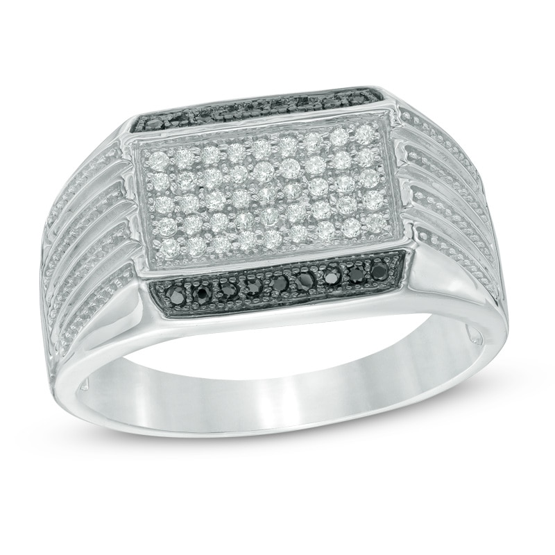 Main Image 1 of Men's 1/3 CT. T.W. Enhanced Black and White Diamond Ring in 10K White Gold