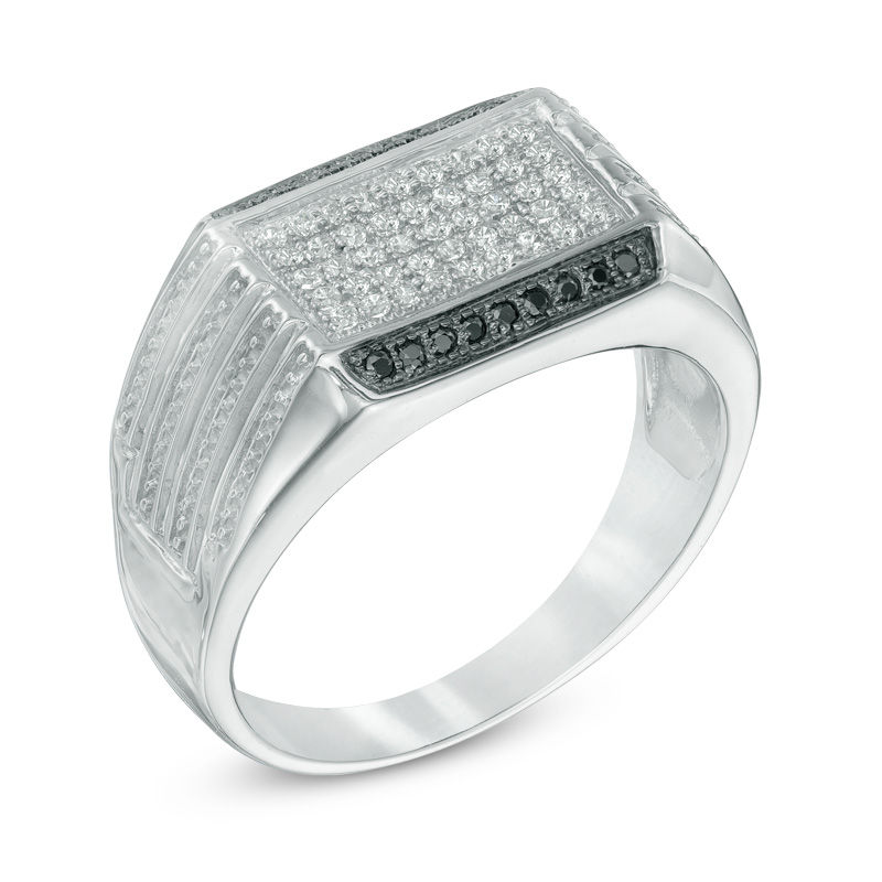 Main Image 2 of Men's 1/3 CT. T.W. Enhanced Black and White Diamond Ring in 10K White Gold