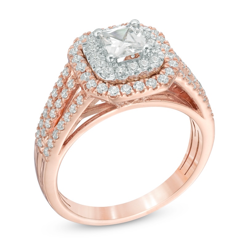 Main Image 2 of 1-1/5 CT. T.W. Princess-Cut Diamond Double Frame Split Shank Engagement Ring in 14K Rose Gold