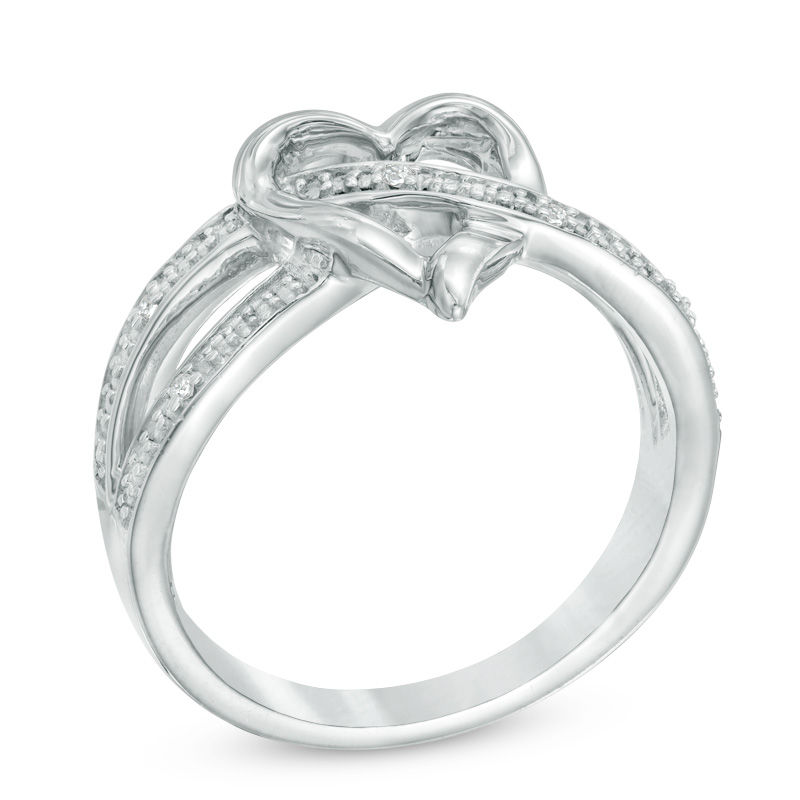 diamond accent heart frame split shank ring in sterling silver