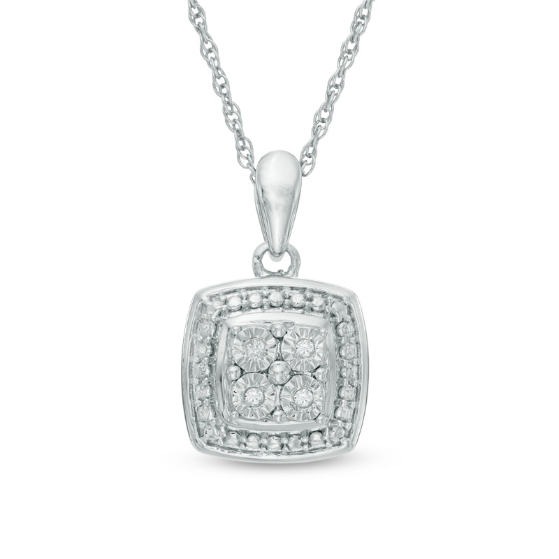 Main Image 1 of Quad Diamond Accent Square Frame Pendant in Sterling Silver