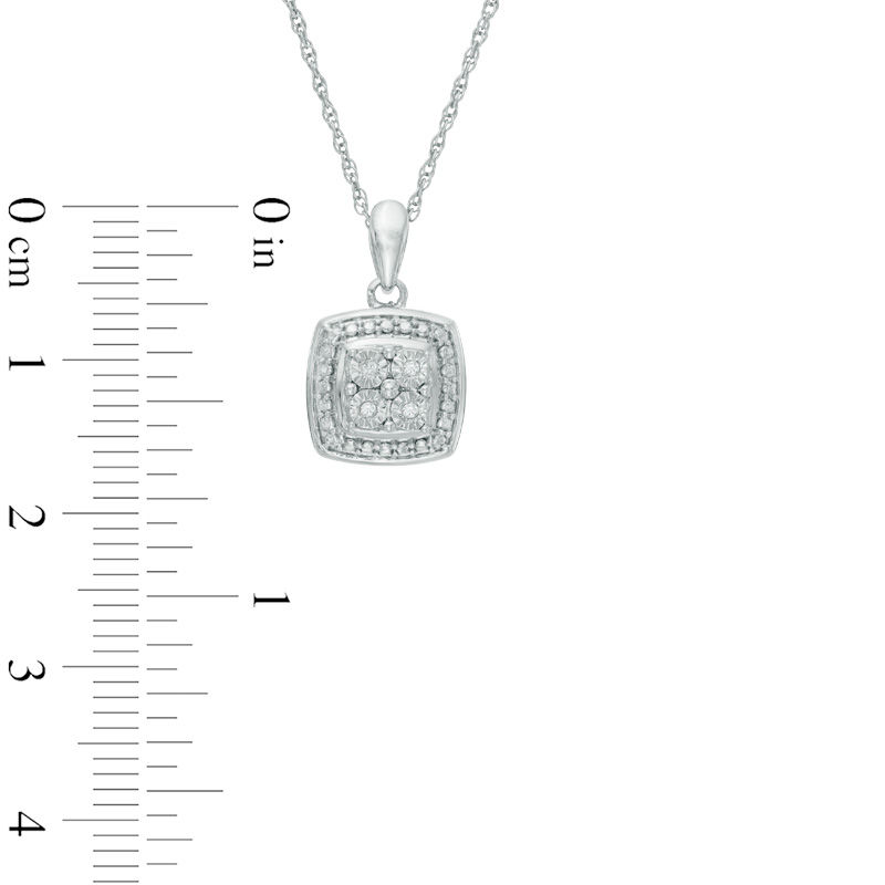 Main Image 2 of Quad Diamond Accent Square Frame Pendant in Sterling Silver