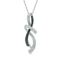 Black and White Diamond Accent Abstract Infinity Pendant in Sterling Silver