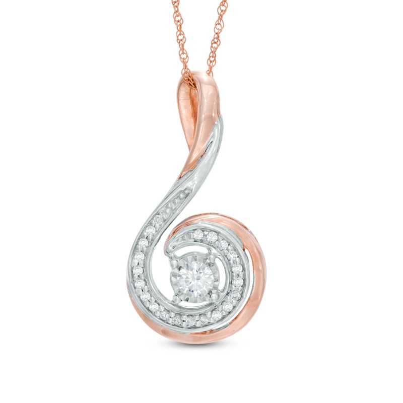 Main Image 1 of 1/4 CT. T.W. Diamond Curlique Pendant in 10K Two-Tone Gold