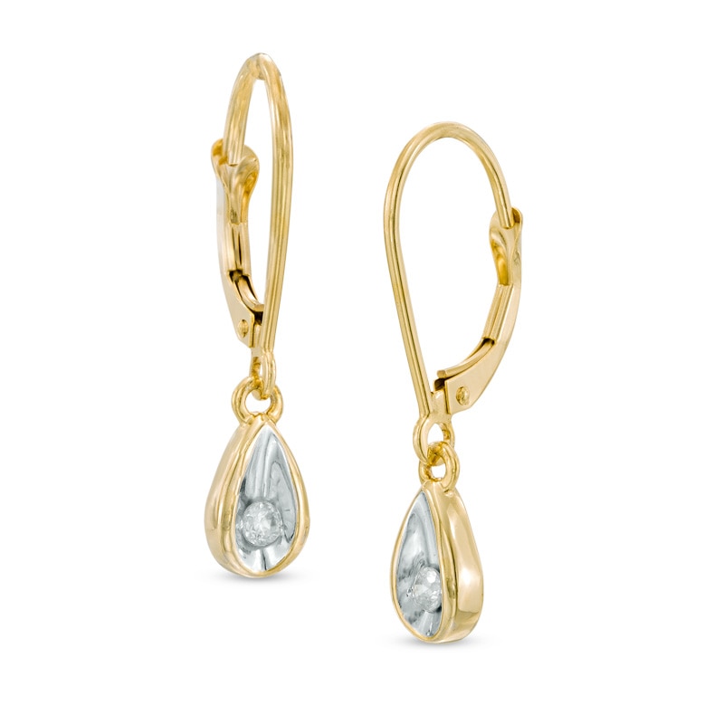 Main Image 1 of 1/10 CT. T.W. Diamond Teardrop-Shaped Earrings in Sterling Silver and 14K Gold Plate