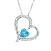 Thumbnail Image 1 of 6.0mm Heart-Shaped Swiss Blue Topaz and Lab-Created White Sapphire Tilted Heart Pendant in Sterling Silver