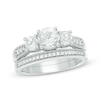 Thumbnail Image 1 of 6.0mm Lab-Created White Sapphire Three Stone Bridal Set in Sterling Silver