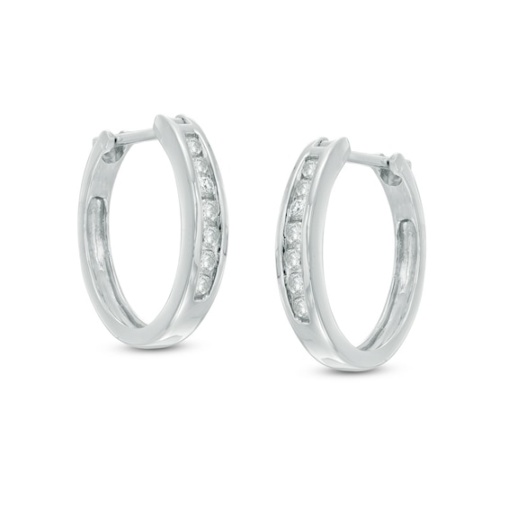 1/4 CT. T.W. Diamond Channel-Set Hoop Earrings in 14K White Gold ...