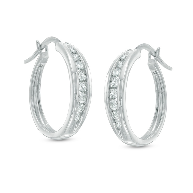 1/2 CT. T.W. Diamond Channel-Set Oval Hoop Earrings in 14K White Gold ...