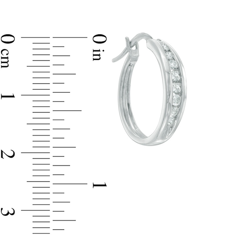 Main Image 2 of 1/2 CT. T.W. Diamond Channel-Set Oval Hoop Earrings in 14K White Gold