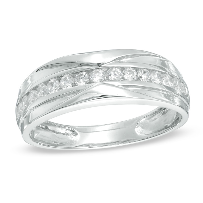 Zales Men's 1/2 Ct. T.W. Diamond Zig-Zag Pattern Wedding Band in 10K White Gold