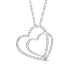 1/8 CT. T.W. Diamond Double Tilted Heart Pendant in Sterling Silver