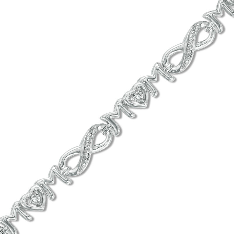 Main Image 1 of Diamond Accent Alternating &quot;MOM&quot; Infinity Link Bracelet in Sterling Silver - 7.5&quot;