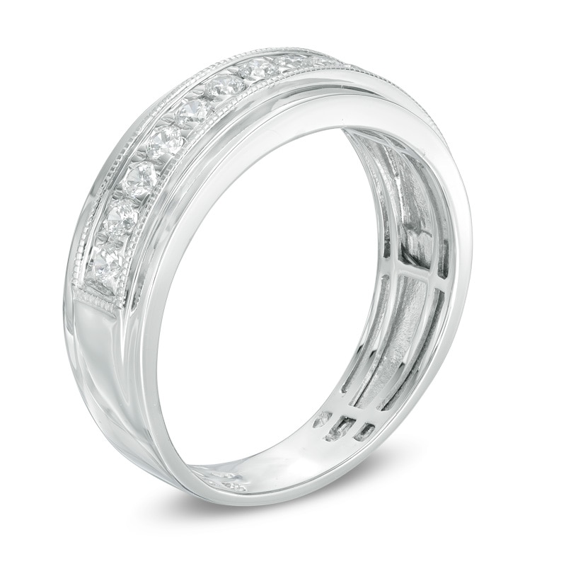 Main Image 2 of Men's 1/2 CT. T.W. Diamond Milgrain Wedding Band in 10K White Gold