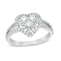 1/2 CT. T.W. Diamond Heart Frame Ring in 10K White Gold