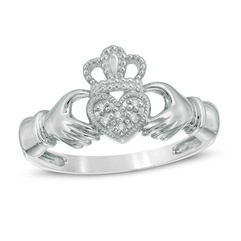 Diamond Accent Claddagh Ring in 10K White Gold