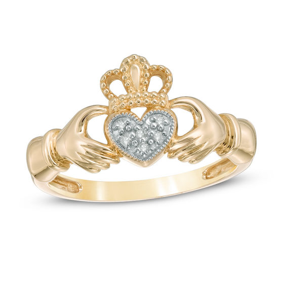 Diamond Accent Claddagh Ring in 10K Gold | Diamond Rings | Rings ...
