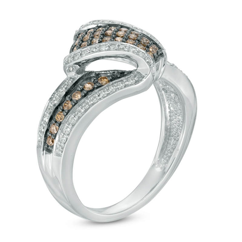 Main Image 2 of 1/2 CT. T.W. Champagne and White Diamond Bypass Ring in 10K White Gold