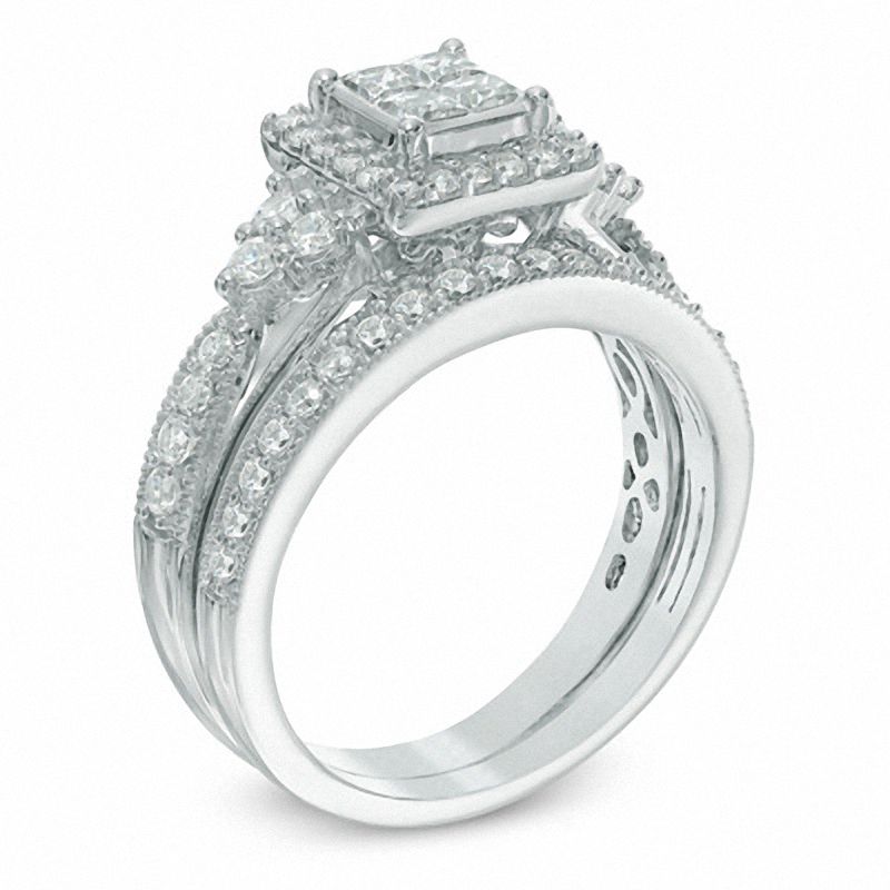 CT. Gold in 1 10K Set Bridal Outlet Zales Quad Tri-Sides Princess-Cut White T.W. | Diamond Frame