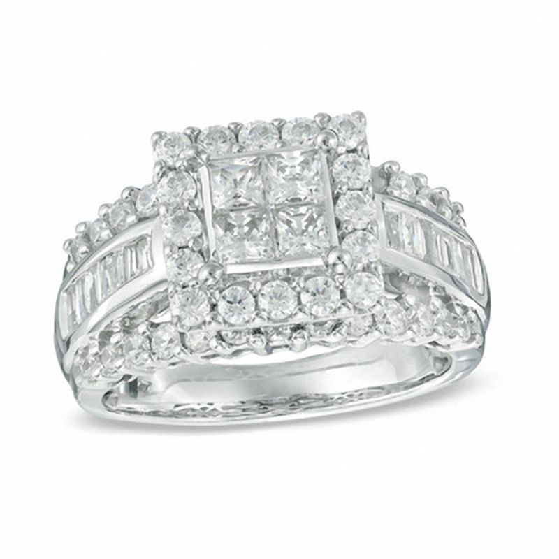 1-3/4 CT. T.W. Quad Princess-Cut Diamond Frame Engagement Ring in 14K ...