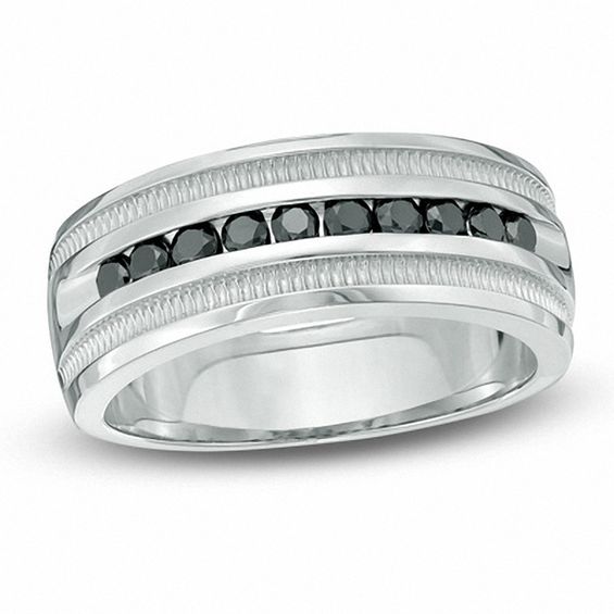 Men's Sterling Silver Ring, Black Diamond Band (1 Ct. t.w.) - Silver