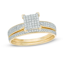 1/3 CT. T.W. Square Multi-Diamond Bridal Set in 10K Gold