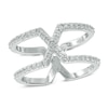 Thumbnail Image 0 of Lab-Created White Sapphire "X" Orbit Ring in Sterling Silver