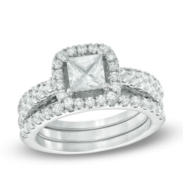 2-1/5 CT. T.W. Princess-Cut Diamond Frame Bridal Set in 14K White Gold