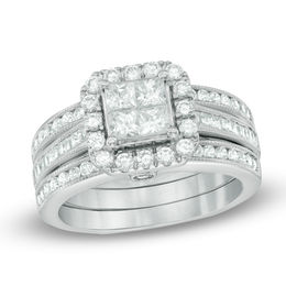 1-1/2 CT. T.W. Quad Princess-Cut Diamond Frame Bridal Set in 14K White Gold