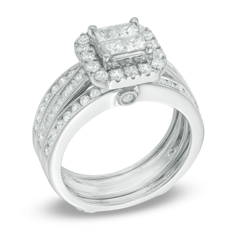 1-1/2 CT. T.W. Quad Princess-Cut Diamond Frame Bridal Set in 14K