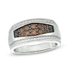 Thumbnail Image 1 of 1 CT. T.W. Champagne and White Diamond Men's Multi-Row Ring in 10K White Gold