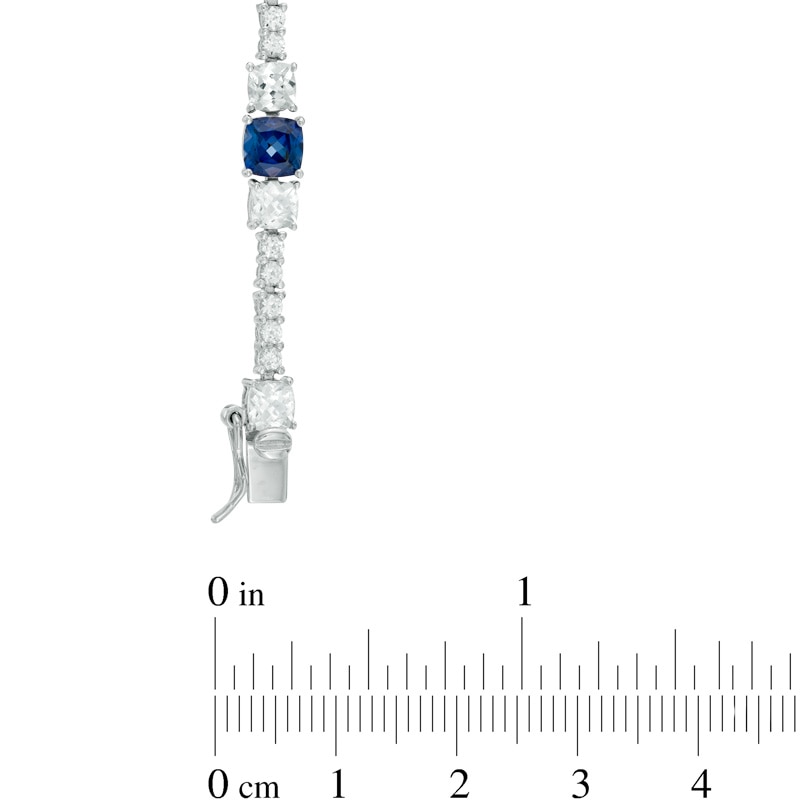 Main Image 2 of Lab-Created Blue and White Sapphire Line Bracelet in Sterling Silver - 7.25&quot;