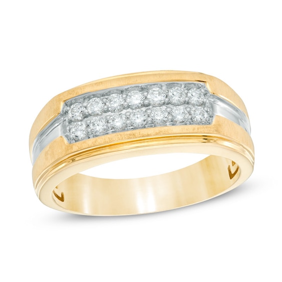 Men's 1 CT. T.W. Diamond Double Row Band in 10K Two Tone Gold | Zales ...